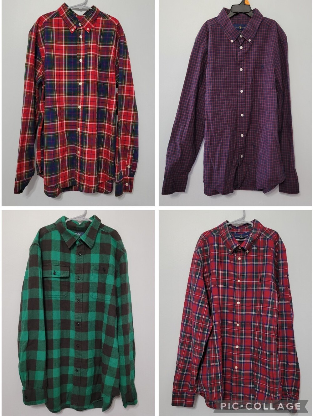 Lot 4 Ralph Lauren Boys Plaid Long Sleeve Button Down Shirts Size XL Red Green